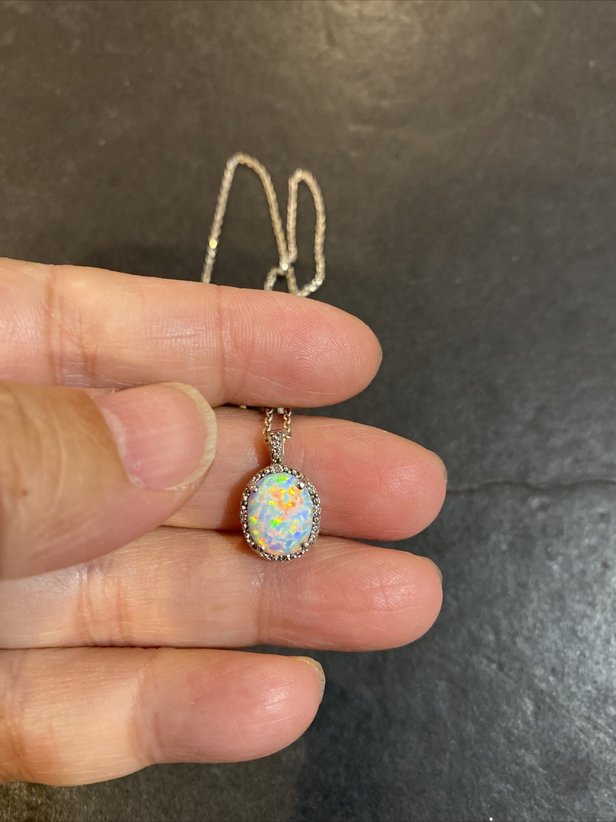 Vintage Sterling Silver Opal Diamonds Pendant Necklace eBay