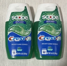 2 Crest Plus Scope Outlast Toothpaste Minty Fresh Liquid Gel 4.6 oz Ea Exp 03/25