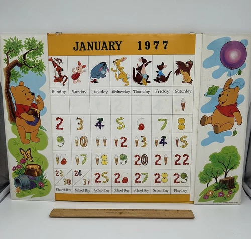 Vintage Disney Winnie the Pooh Desk Calendar 1977 Eeyore Piglet Tigger