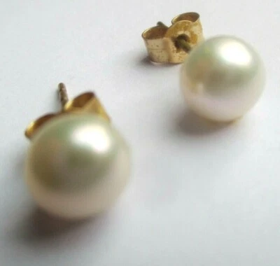 boucles d'oreilles clous couleur or perle nacrée blanche bijou vintage 2034 - Photo 1/4