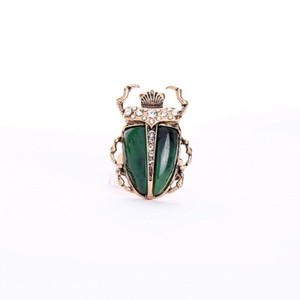 Authentic Vintage Style Gold Plated Emerald Crystal Beetle Ring Adjustable Resizable