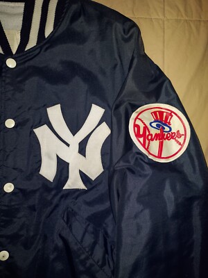 VTG 80s NEW YORK YANKEES SATIN JACKET LARGE BLUE DELONG VTG 80s NEW YORK YANKEES SATIN JACKET LARGE BLUE DELONG