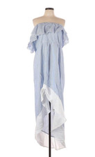 ASOS Dress Size 10 Stripe Hi Low Hem One Shoulder Blue Summer Vacation Ruffle