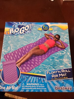 H2OGO! Float n Roll Air Mat 7 Ft Long W/ Pillow Swimming Pool PURPLE