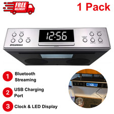 Under Cabinet Clock Radio w/ Bluetooth, FM, LED Display, Hi-Fi Speakers - Silver