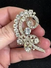 Floral Swirl Clear Rhinestones EISENBERG ICE Vintage Silver Brooch Pin M-5766