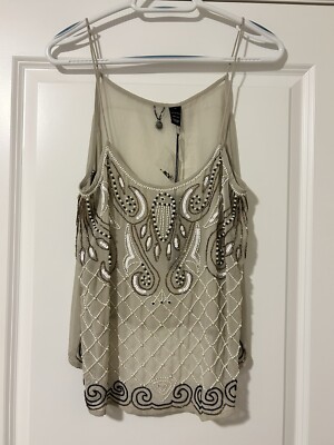 Women s BKE Boutique Beaded Tank, Tan, Large, NWT