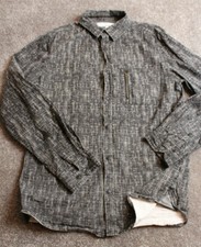 pd c Mens Shirt Small Black White Button Zippered Pocket Lines 2015