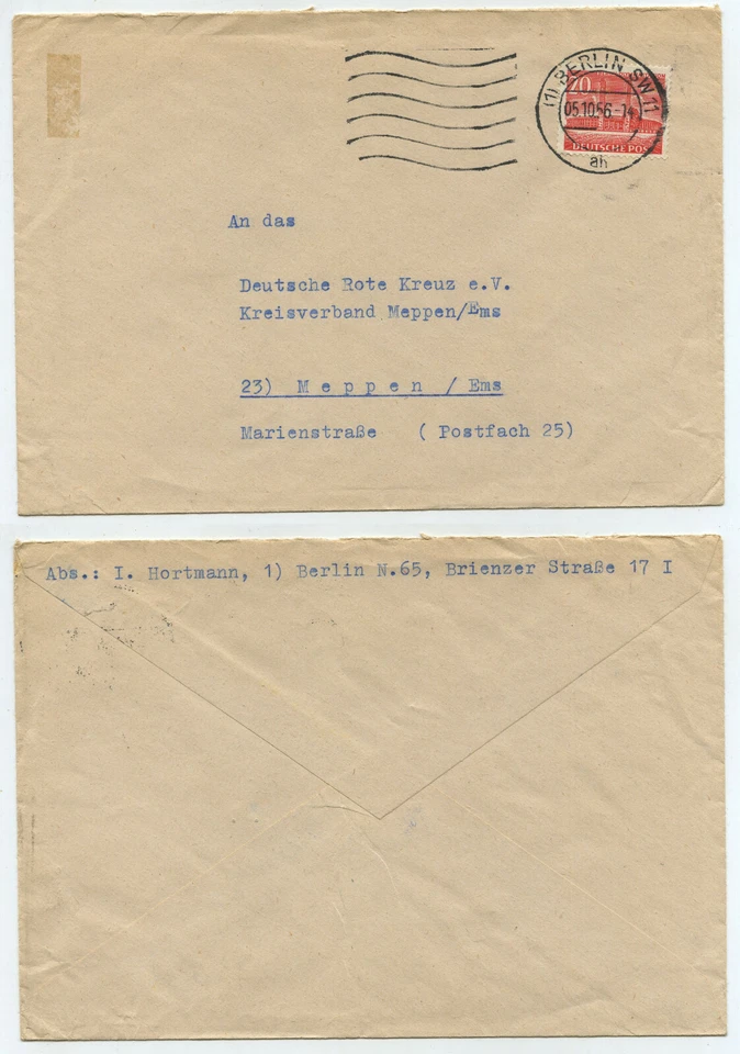 64842 - Mi.Nr. 113 - Berlin 5.10.1956 nach Meppen - Rotes Kreuz - Bild 1 von 1