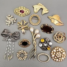 Brooch Lot of 15 Ribbons Lady Hat Glass Rhinestone Ledo AAI Pep Emmons