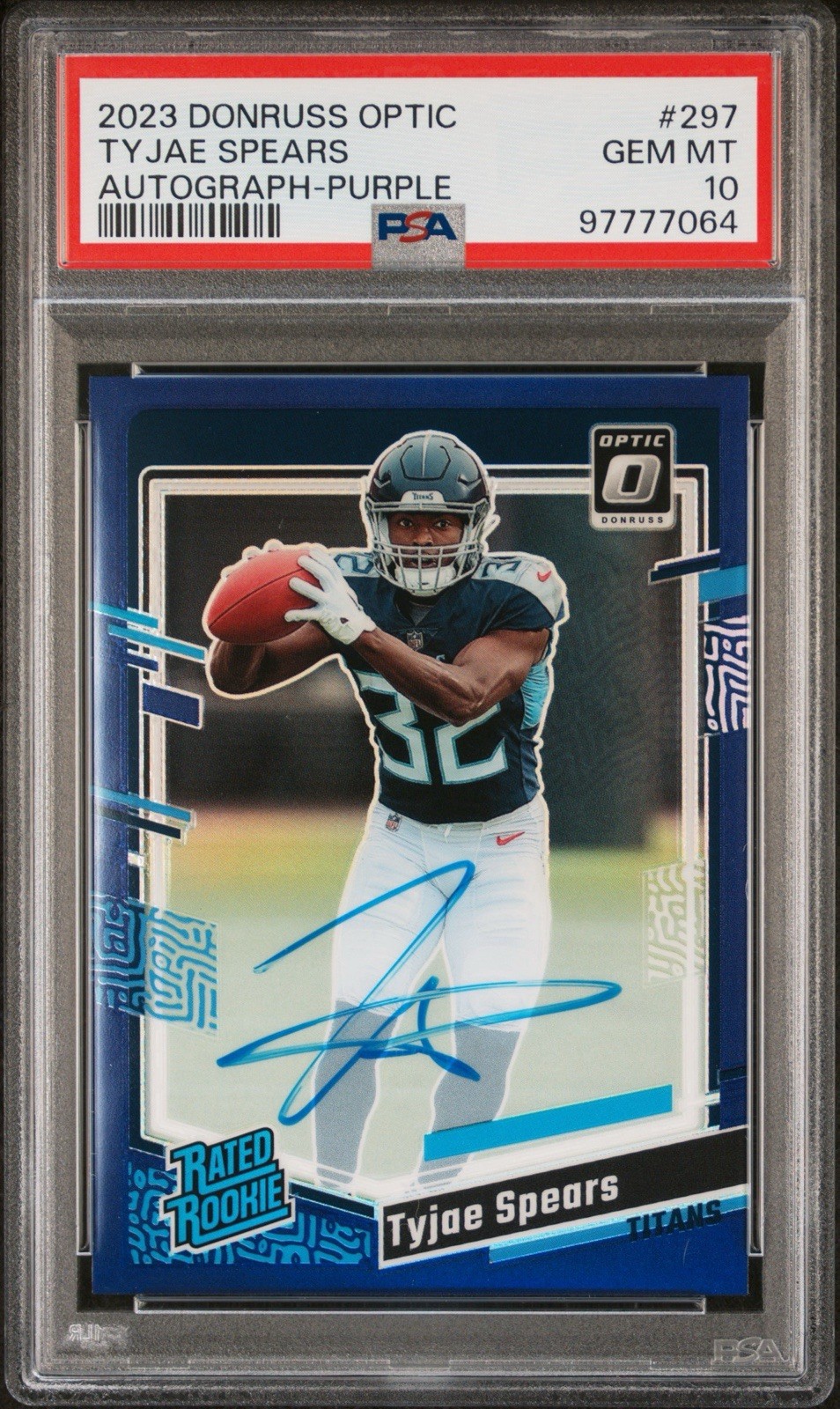 2023 Donruss Optic Tyjae Spears #297 Rated Rookie Autograph Purple /35 PSA 10
