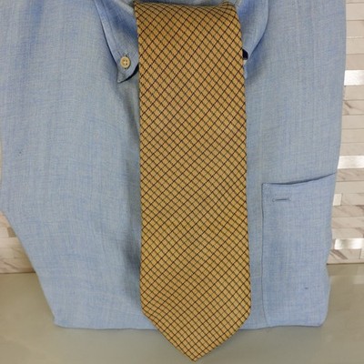 Plaid Neck Tie Mens Beige Gold Cross Stripe Woven Silk Simple Tuxedo LYLE SCOTT