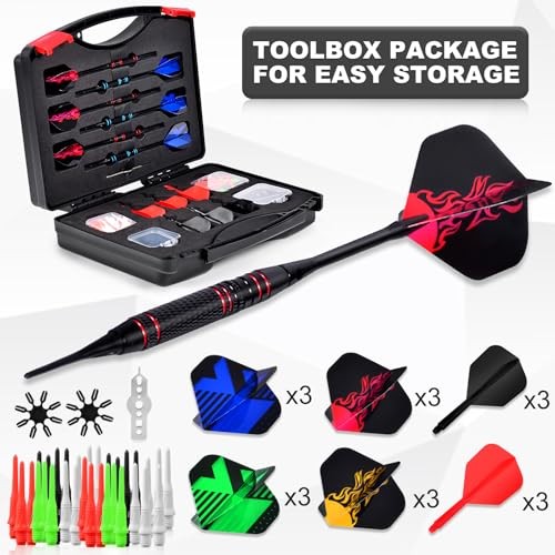 Darts Plastic Soft Tip, Professional Dart Set, 12Pcs 18Gram with 120 Extra 