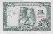 Spain 1957 1000 pesetas PMG AU58 EPQ Queen Isabel and Ferdinand