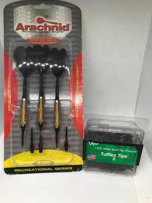 ARACHNID SOFT TIP DARTS with Brass Collar, and box of Tufflex Tips Set