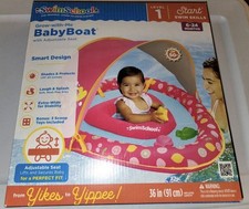 New Pool Float Swim School Perfect Fit Baby Boat Adjustable w/ Canopy 6-24months