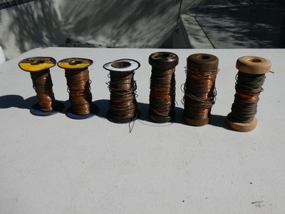   NOS! Lot of 6 Consolidated Wire Vintage Cable Cord Bare Copper Spools