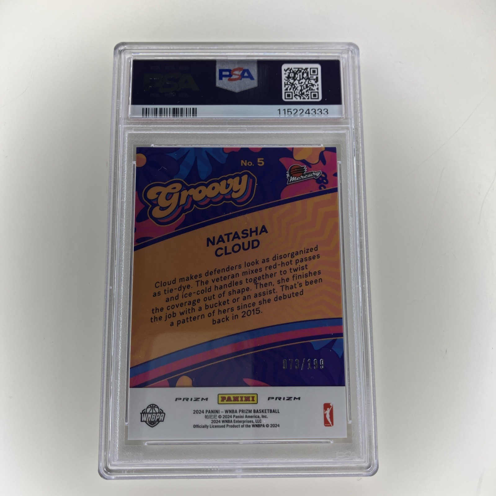 2024 Panini Prizm WNBA - Groovy Natasha Cloud #5 Blue Pulsar Prizm /199 PSA 9 view 2