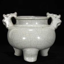 8.3" China Old Antiquated Porcelain Song Dynasty Guan Kiln Incense Burners