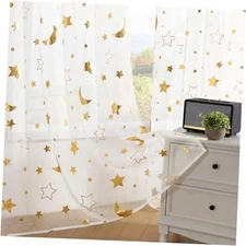  White Sheer Star Curtains for Living 52"W x 84"L (Pack of 2) White and Gold