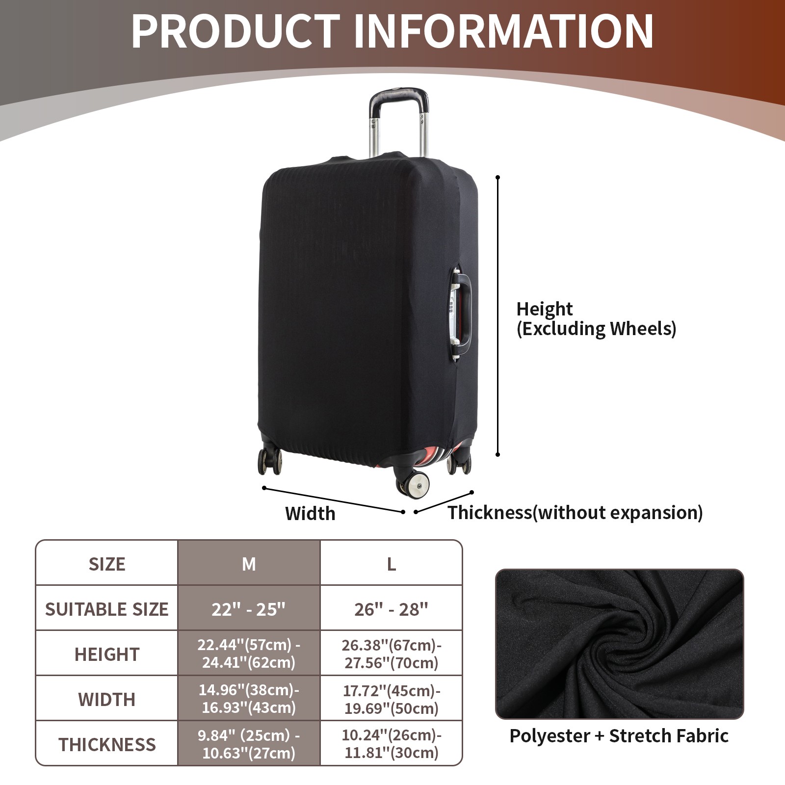 Travel Luggage Cover Suitcase Protector Fits 26-28 Inch Case (Black, L)