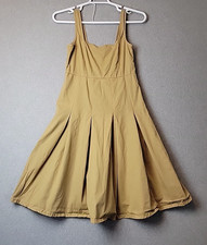 J.CREW 100% Cotton Chino Tan Smocked Pleated A line Knee Length Dress Women's 8