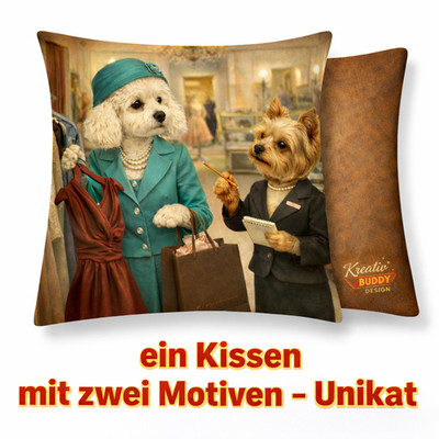 Dekokissen 45x45 cm inkl Füllung Katze Verkäuferin Kissen Hunde Pudel Yorkshire