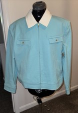Vintage St. John Sport Marie Gray Women  s Zip Collared Jacket Blue Stretch XL