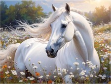 Tile Mural White Horse in Flower Meadow Nature Kitchen Bathroom Wall Backsplash