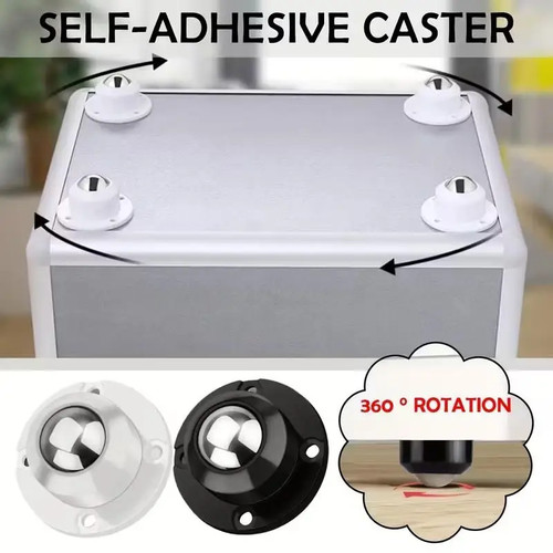 1/4Pcs Universal Ball Pulley 360° Rotation Self-Adhesive Caster Wheels 100KG Bea - Foto 4 di 20