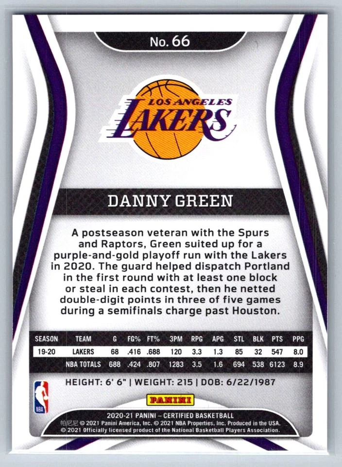 2020-21 Panini Certified #66 Danny Green Mirror Blue - Image 2 of 2