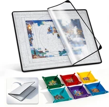 2000-Pc Foldable Puzzle Board with 6 Colorful Trays & TPU Cover, Portable & Ligh