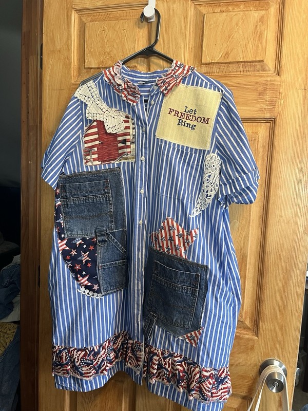 Sally Winey Bear Handmade Duster Patriotic Colors Xl Women's