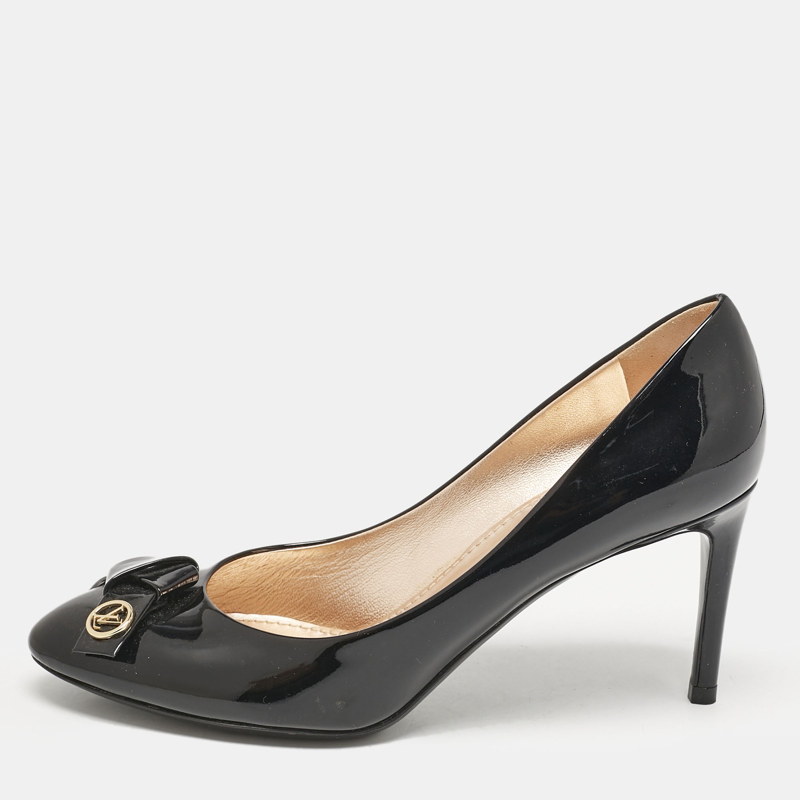 Louis Vuitton Black Patent Leather Bow Fiance Pumps Size 36.5 Women's Heels