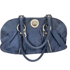BAGGALLINI Large Shanghai Satchel in Navy Blue with Brushed Silver Hardware EUC