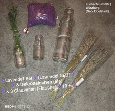 Lavendel Bund 2x * getrocknet * NEU!! * Glasvasen 3x * DekoSteine lila