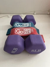 Workout Bundle - 2 Dumbbell Weights 8lb Neoprene GoFit Light and Medium Bands