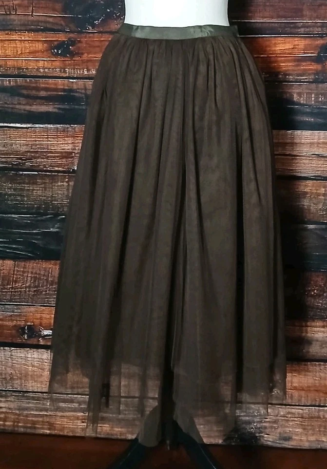 Falda Midi Isaac Mizrahi Talla 6 Marrón Forrada de Seda Triple Capa Tul Cremallera Lateral  Foto 3 de 4