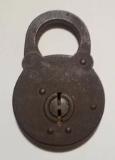 Antique SAFE Six Levers Padlock Steel Lock Made In USA Great Patina! No Key!