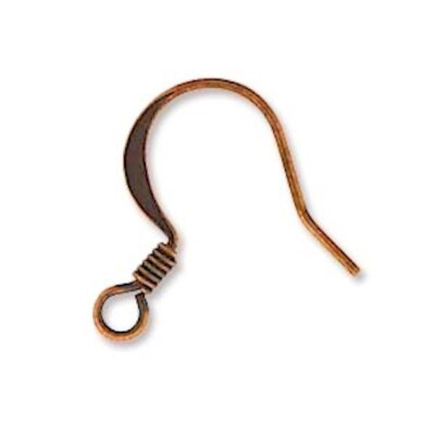 copper plated flat fish hook ear wire 144 Antiqued Copper Plate Brass 16mm Flattened FishHook Coil Earwire  Earrings *