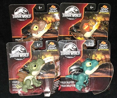 MATTEL JURASSIC WORLD SNAP SQUAD ATTITUDES VELOCIRAPTOR STEGOSAURUS DIMORPHODON