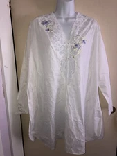 Natori Petite Women’s Sleep Gown White Lace Floral Embroidery 100% cotton luxury