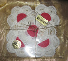 VINTAGE HANDMADE -HANDWORK-RED & WHITE LACE DOILY -7 COASTERS - MADE IN BELGIUM — photo 1