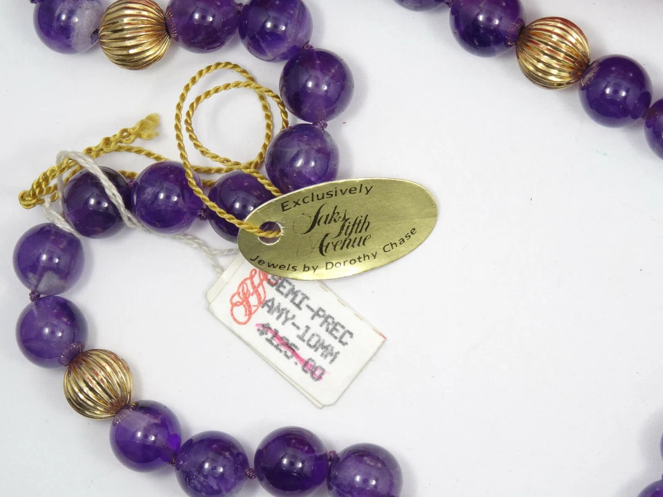 COLLAR DOROTHY CHASE FOR SAKS QUINTA AVENIDA 10mm AMATISTA CUENTAS * NUEVO CON ETIQUETA Foto 3 de 4