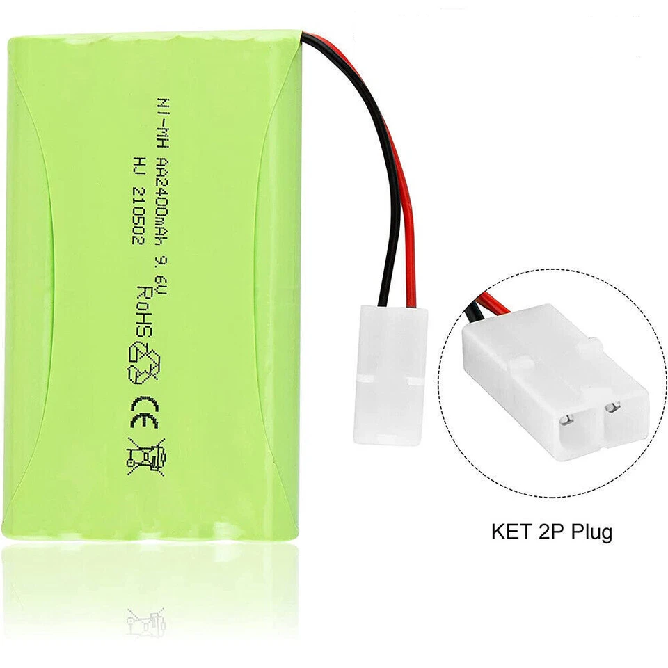 1 Pack 9.6v 2400mAh Ni-MH Rechargeable Battery Pack KET 2P Plug for RC Car Truck - Image 2 of 4