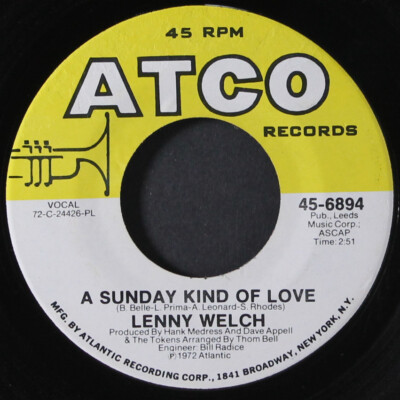 LENNY WELCH: i wish you could know me / a sunday kind love ATCO 7'' Single 45 RPM
