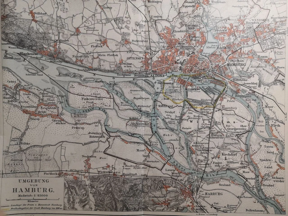 1896 - MAPAS GEOGRÁFICOS ANTIGUOS CIUDAD DE HAMBURGO Alemania originales 11,5 x 9,5" C17-9 Foto 2 de 3