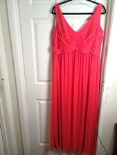 David's Bridal Elegant Coral Sleeveless Maxi Dress With Draped Front & Back