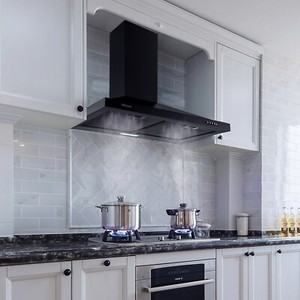 30in Hotte murale 450CFM Évent de cuisine en acier inoxydable noir avec/LED Nouveau