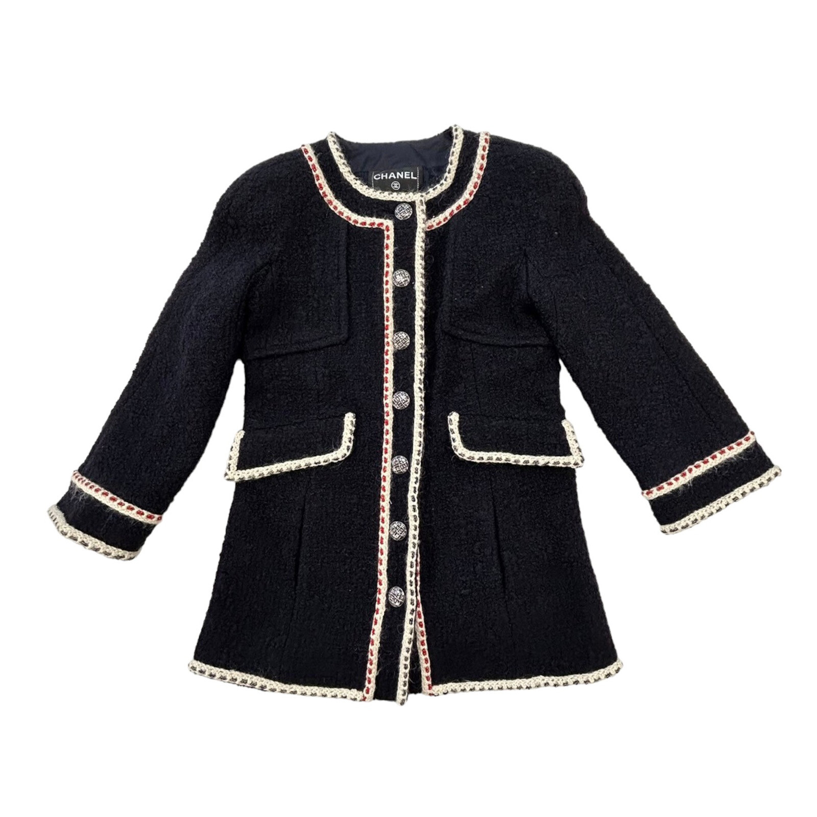 ALTRA Giacca CHANEL in tweed navy senza colletto taglia 34 P59643V37141